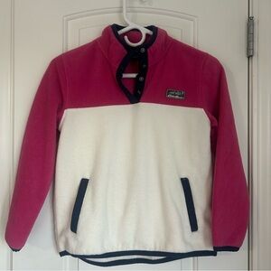 Eddie Bauer Girls Quest Fleece Jacket Pink White Colorblock Snap High Neck M